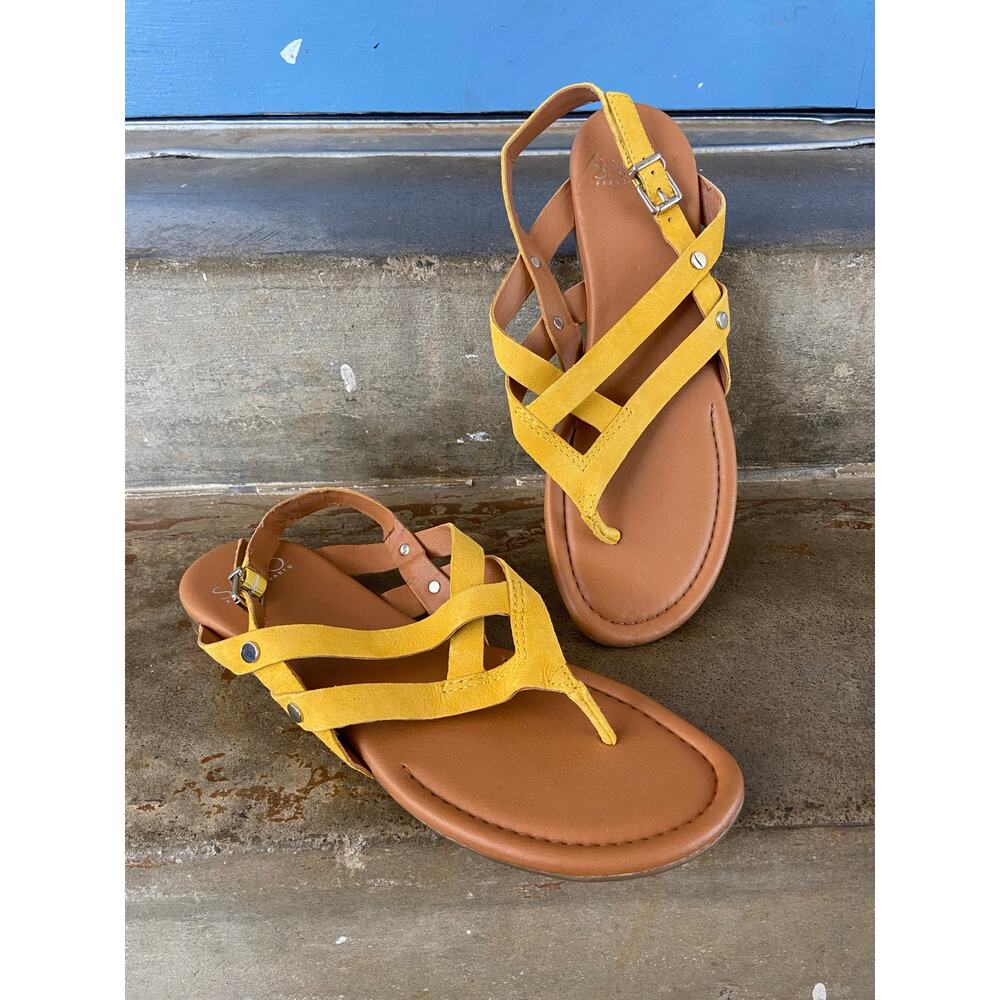 Franco Sarto golden yellow suede toe post sandal